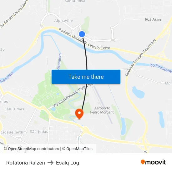 Rotatória Raízen to Esalq Log map