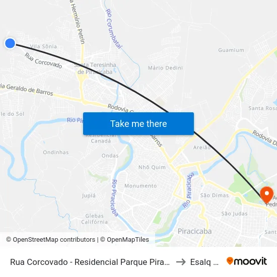 Rua Corcovado - Residencial Parque Piracicaba 2 to Esalq Log map