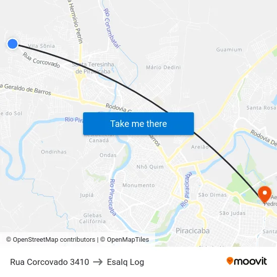 Rua Corcovado 3410 to Esalq Log map