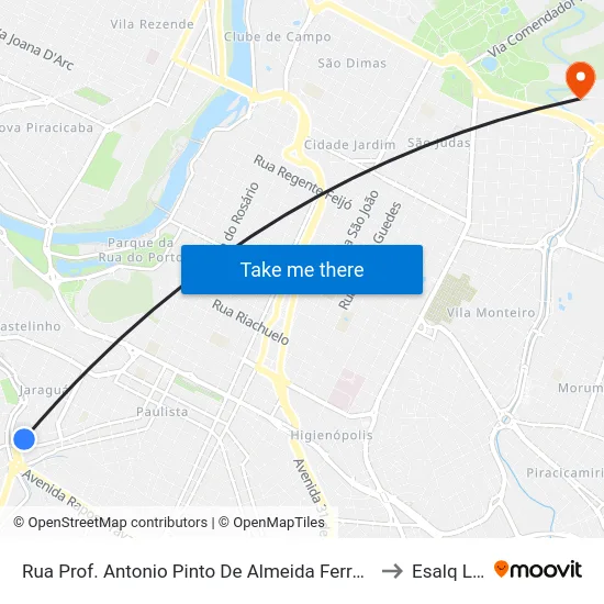 Rua Prof. Antonio Pinto De Almeida Ferraz, 517 to Esalq Log map