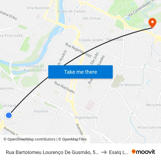 Rua Bartolomeu Lourenço De Gusmão, 57-65 to Esalq Log map