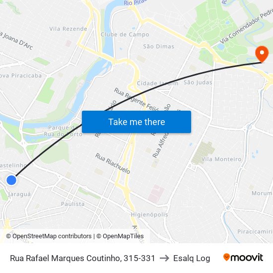 Rua Rafael Marques Coutinho, 315-331 to Esalq Log map
