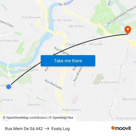 Rua Mem De Sá 442 to Esalq Log map