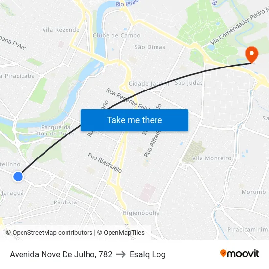 Avenida Nove De Julho, 782 to Esalq Log map