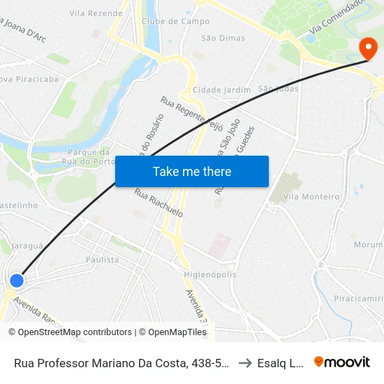 Rua Professor Mariano Da Costa, 438-506 to Esalq Log map