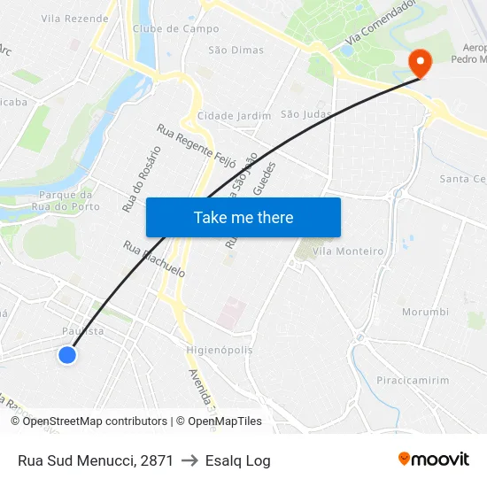 Rua Sud Menucci, 2871 to Esalq Log map