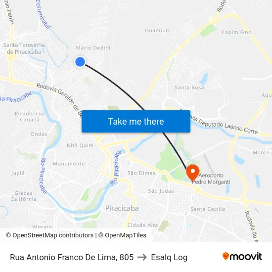 Rua Antonio Franco De Lima, 805 to Esalq Log map