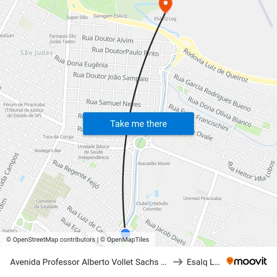 Avenida Professor Alberto Vollet Sachs 695 to Esalq Log map