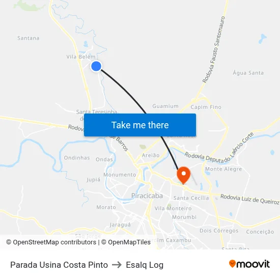 Parada Usina Costa Pinto to Esalq Log map