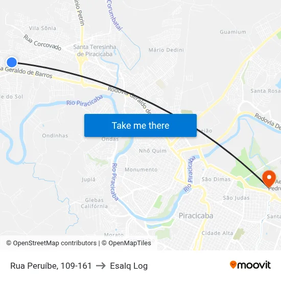 Rua Peruíbe, 109-161 to Esalq Log map