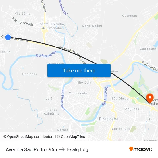 Avenida São Pedro, 965 to Esalq Log map