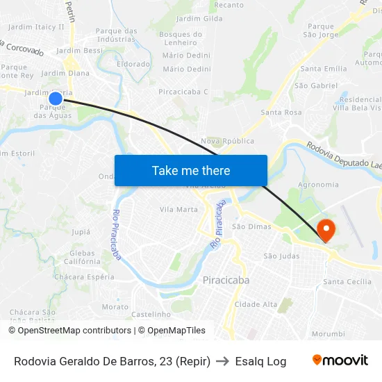 Rodovia Geraldo De Barros, 23 (Repir) to Esalq Log map