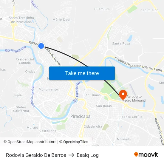 Rodovia Geraldo De Barros to Esalq Log map