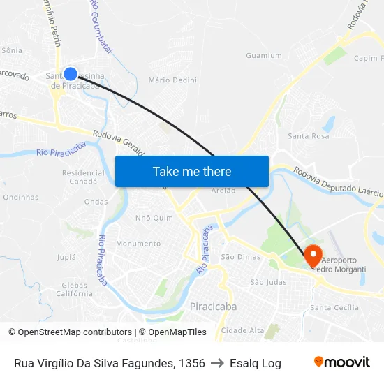 Rua Virgílio Da Silva Fagundes, 1356 to Esalq Log map