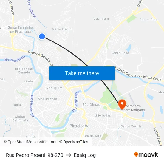 Rua Pedro Proetti, 98-270 to Esalq Log map
