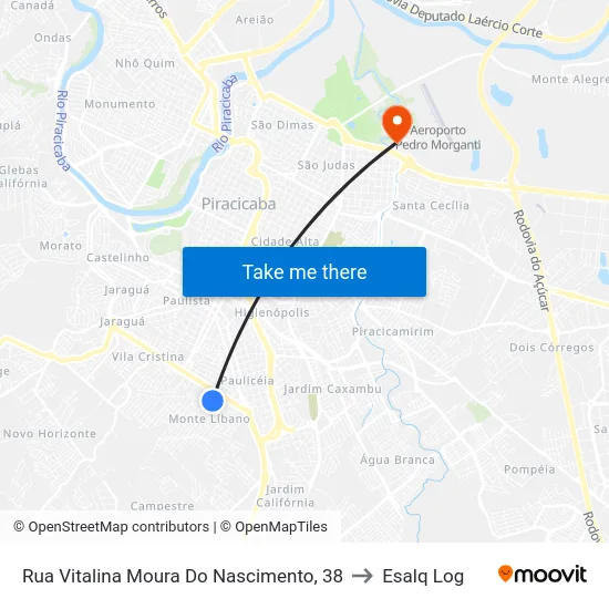 Rua Vitalina Moura Do Nascimento, 38 to Esalq Log map