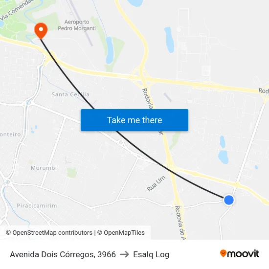 Avenida Dois Córregos, 3966 to Esalq Log map