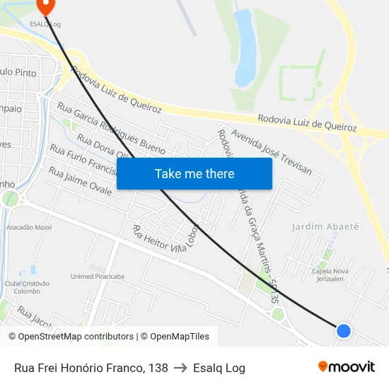 Rua Frei Honório Franco, 138 to Esalq Log map