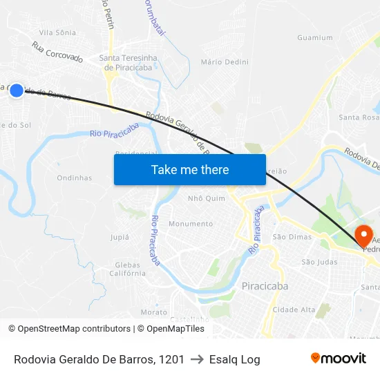 Rodovia Geraldo De Barros, 1201 to Esalq Log map