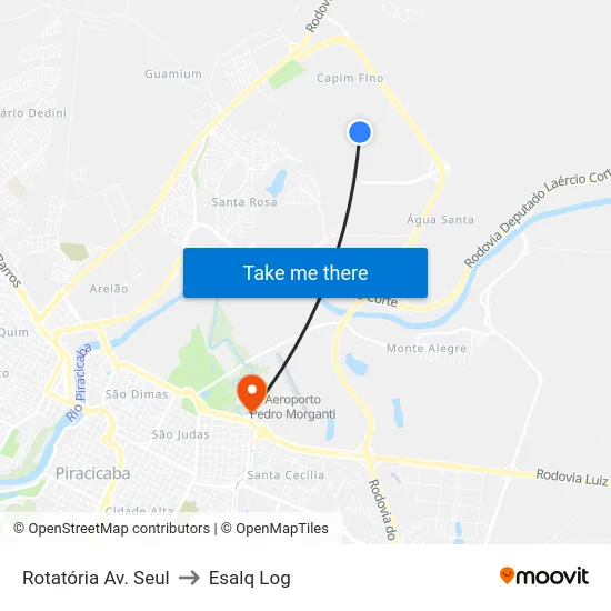 Rotatória Av. Seul to Esalq Log map