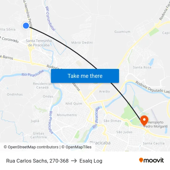 Rua Carlos Sachs, 270-368 to Esalq Log map
