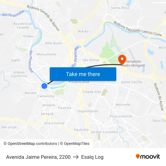 Avenida Jaime Pereira, 2200 to Esalq Log map