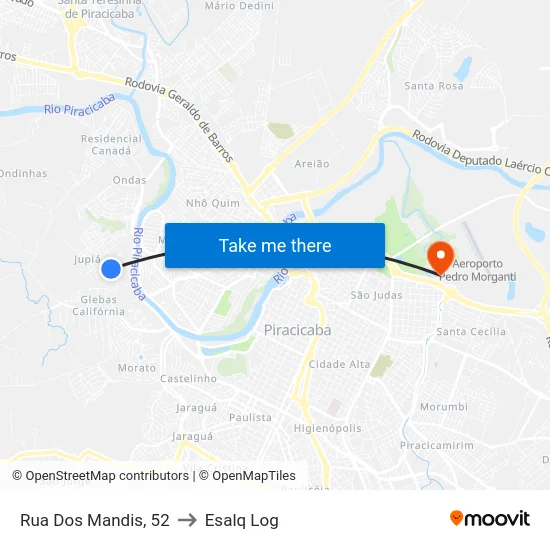Rua Dos Mandis, 52 to Esalq Log map