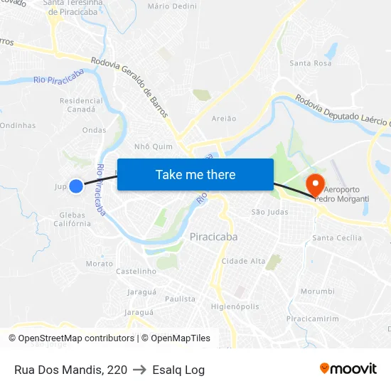 Rua Dos Mandis, 220 to Esalq Log map