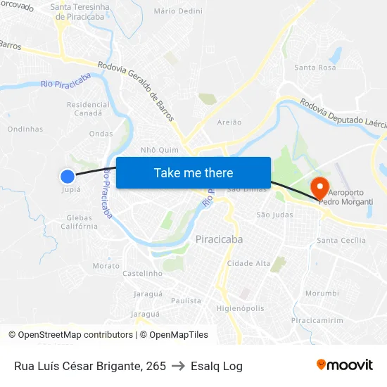 Rua Luís César Brigante, 265 to Esalq Log map