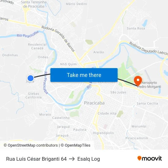 Rua Luís César Briganti 64 to Esalq Log map