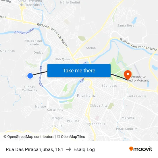Rua Das Piracanjubas, 181 to Esalq Log map