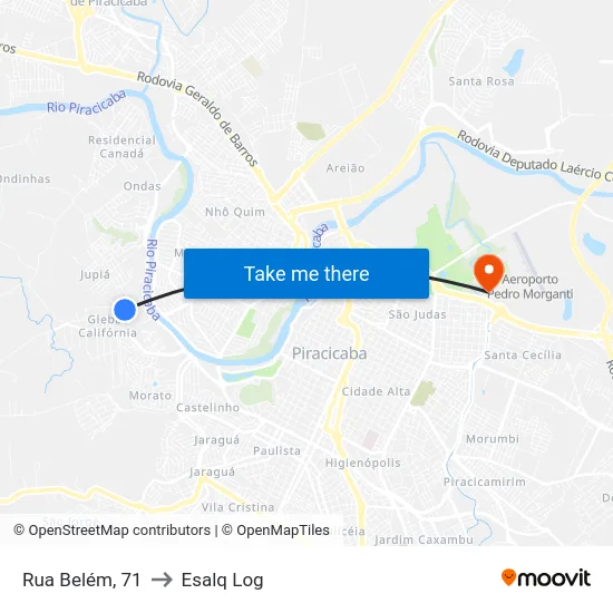 Rua Belém, 71 to Esalq Log map