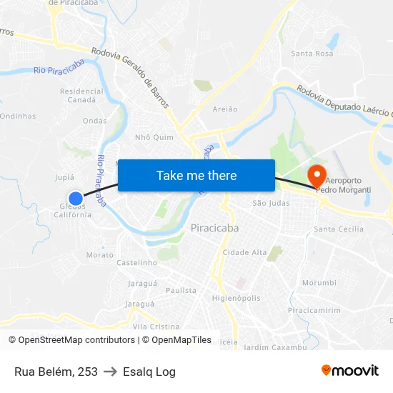 Rua Belém, 253 to Esalq Log map