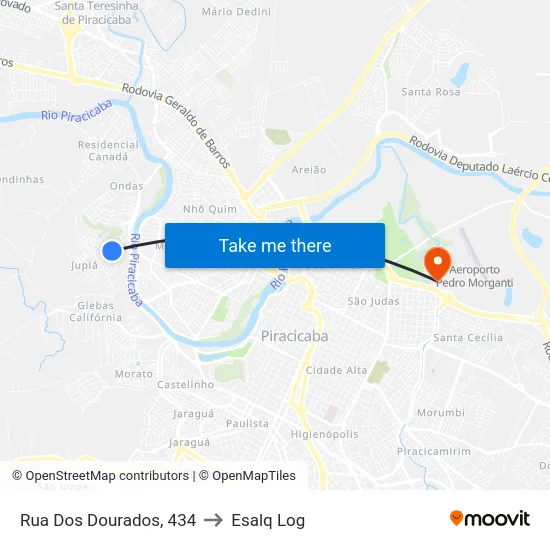 Rua Dos Dourados, 434 to Esalq Log map