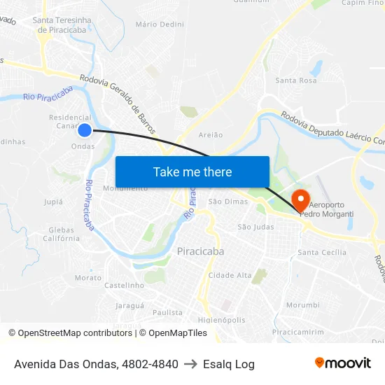 Avenida Das Ondas, 4802-4840 to Esalq Log map