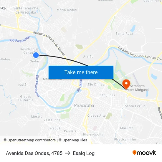 Avenida Das Ondas, 4785 to Esalq Log map