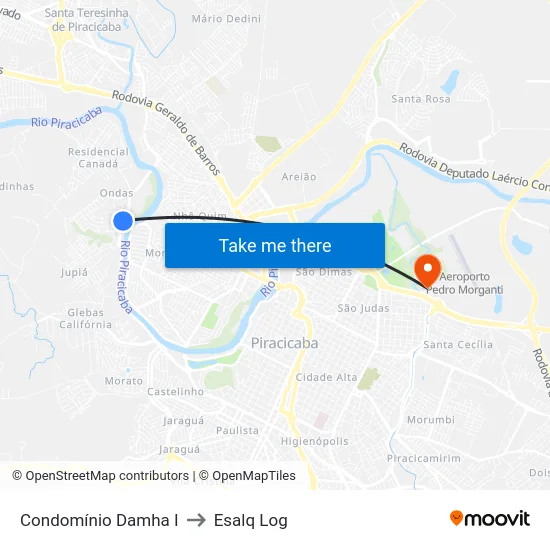 Condomínio Damha I to Esalq Log map