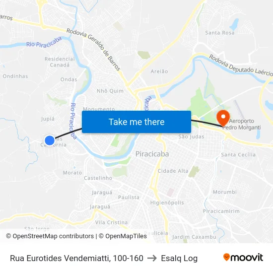 Rua Eurotides Vendemiatti, 100-160 to Esalq Log map