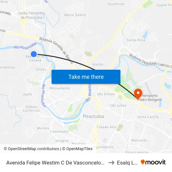 Avenida Felipe Westim C De Vasconcelos, 151 to Esalq Log map