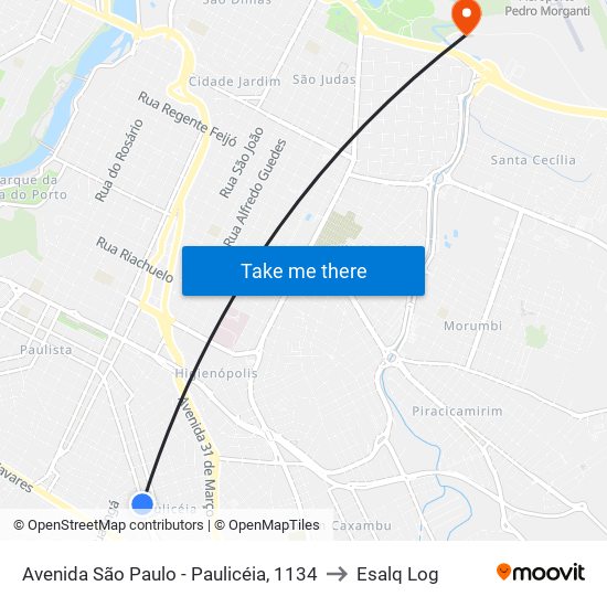 Avenida São Paulo - Paulicéia, 1134 to Esalq Log map