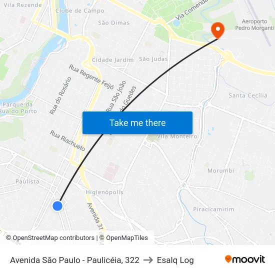 Avenida São Paulo - Paulicéia, 322 to Esalq Log map