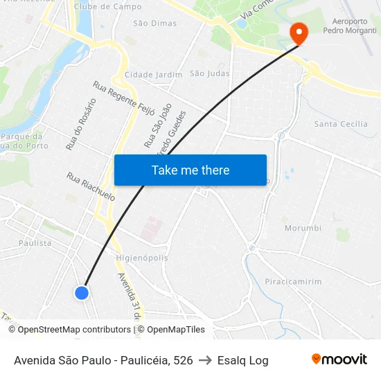 Avenida São Paulo - Paulicéia, 526 to Esalq Log map