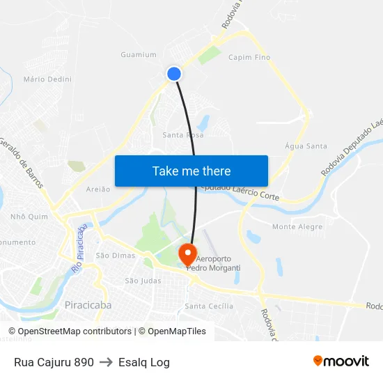 Rua Cajuru 890 to Esalq Log map