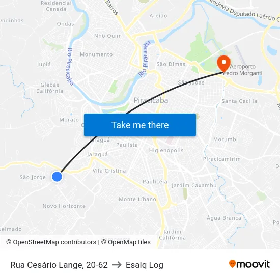 Rua Cesário Lange, 20-62 to Esalq Log map