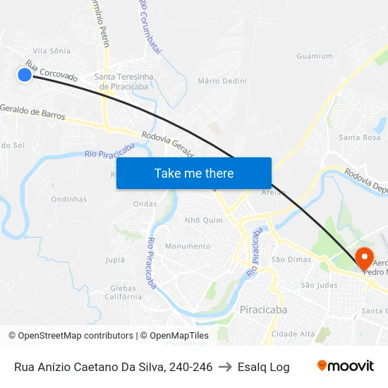 Rua Anízio Caetano Da Silva, 240-246 to Esalq Log map