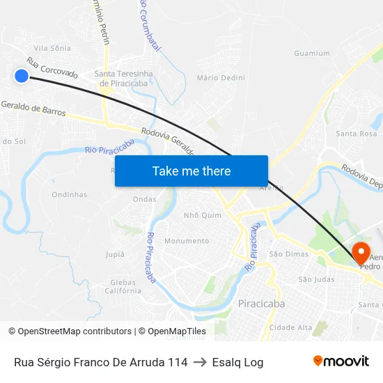 Rua Sérgio Franco De Arruda 114 to Esalq Log map