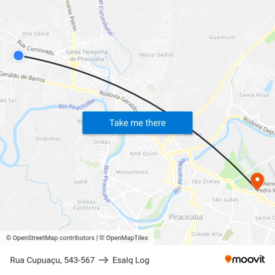 Rua Cupuaçu, 543-567 to Esalq Log map