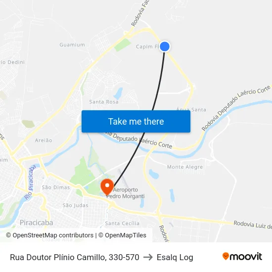 Rua Doutor Plínio Camillo, 330-570 to Esalq Log map