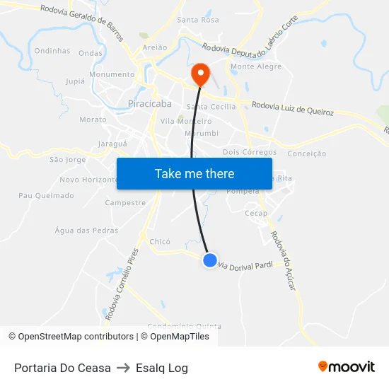 Portaria Do Ceasa to Esalq Log map