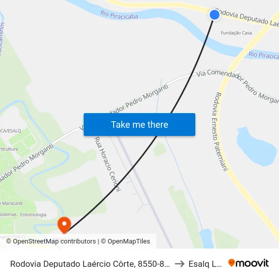 Rodovia Deputado Laércio Côrte, 8550-8994 to Esalq Log map